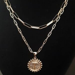 Layered Initial Necklaces - Faux gold necklace set with initial T